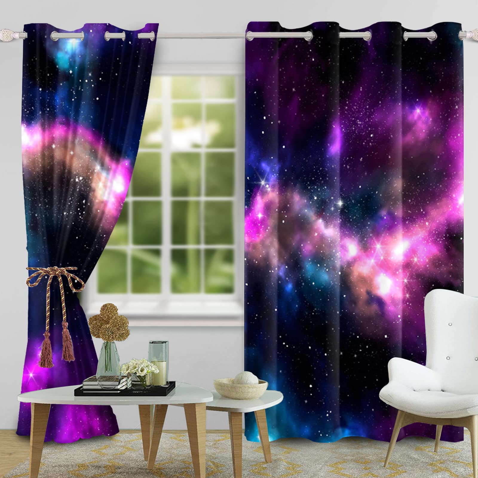 132x214cm Galassia Tenda della finestra Spazio Viola Stellato Notte Cielo Tende per finestre Universo Pianeta Tende opache per camera letto Isolamento termico Tenda oscurante, 2 pannelli