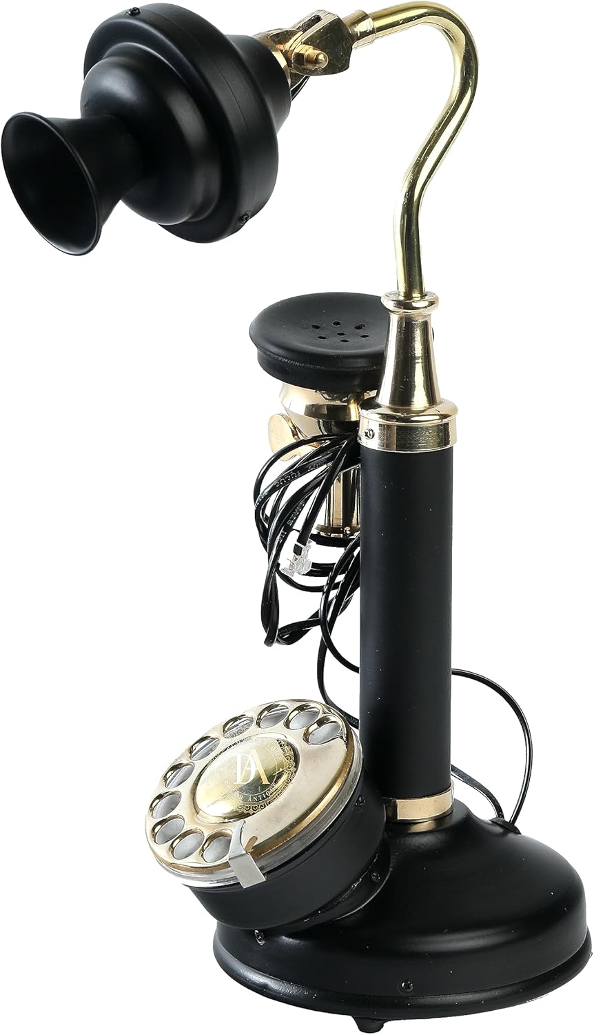 Brass Candlestick Phone Replica Electronic Corded Rotary Dial Home Swan Telephone