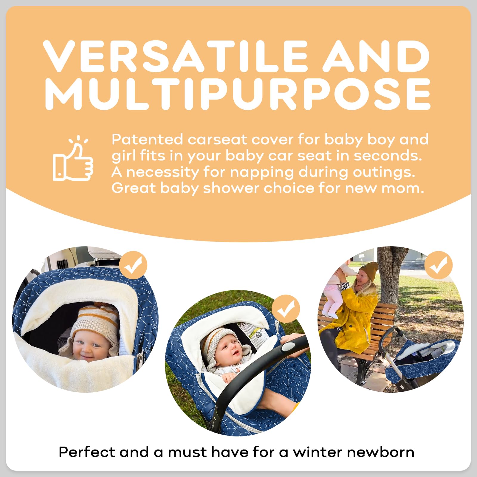 Yoofoss Housse de siège auto d'hiver pour protéger bébé du vent froid, housse de porte-bébé en polaire super chaude pour garçons et filles (bleu)