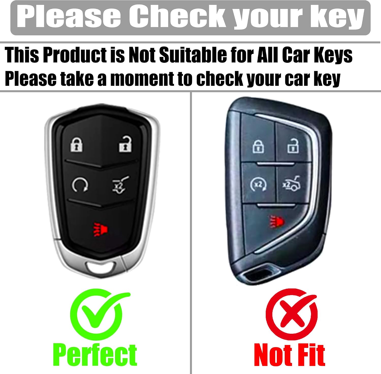Soft TPU & Leather Key Fob Cover Compatible with Cadillac 5-Button image 2