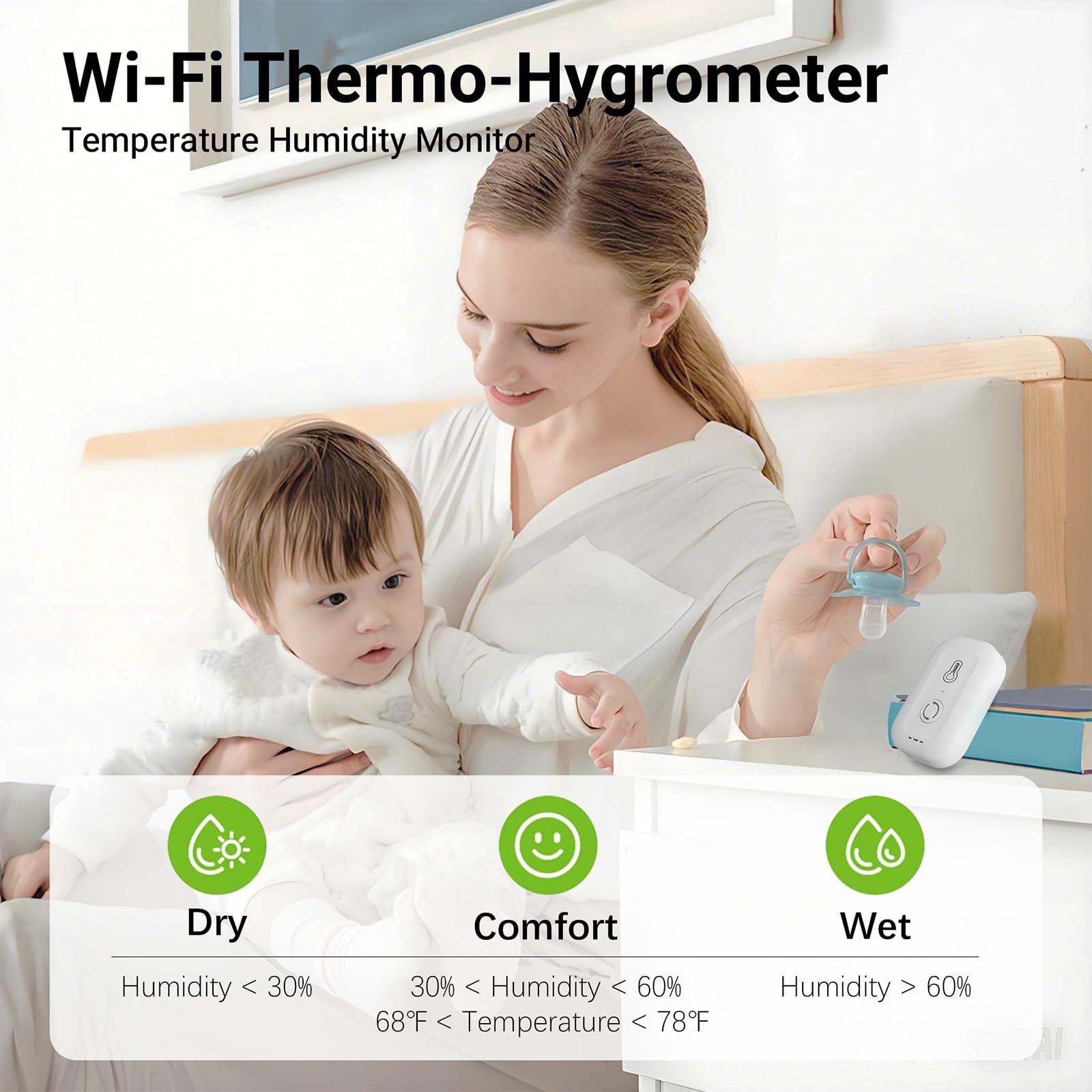 MMU WiFi Thermometer Hygrometer, Smart Luftfeuchtigkeit Temperatur Sensor mit App Benachrichtigung Alarm, Datenspeicherung, Fernmonitor für Zimmer, Kinderzimmer, Gewächshaus, Humidor, Weinkeller