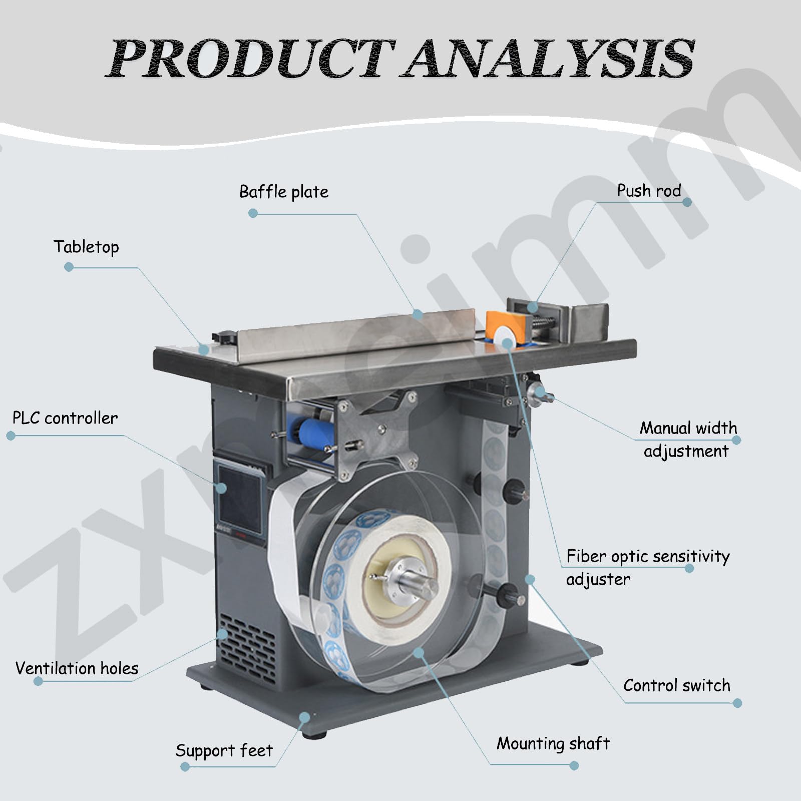 Etichettatrice con centraggio Automatico e PLC. velocità da 15 a 30 Etichette/min.Applicatore angolare a 90° con precisione di ±0,5 mm.Prestazioni affidabili Thediameteris25-30mm