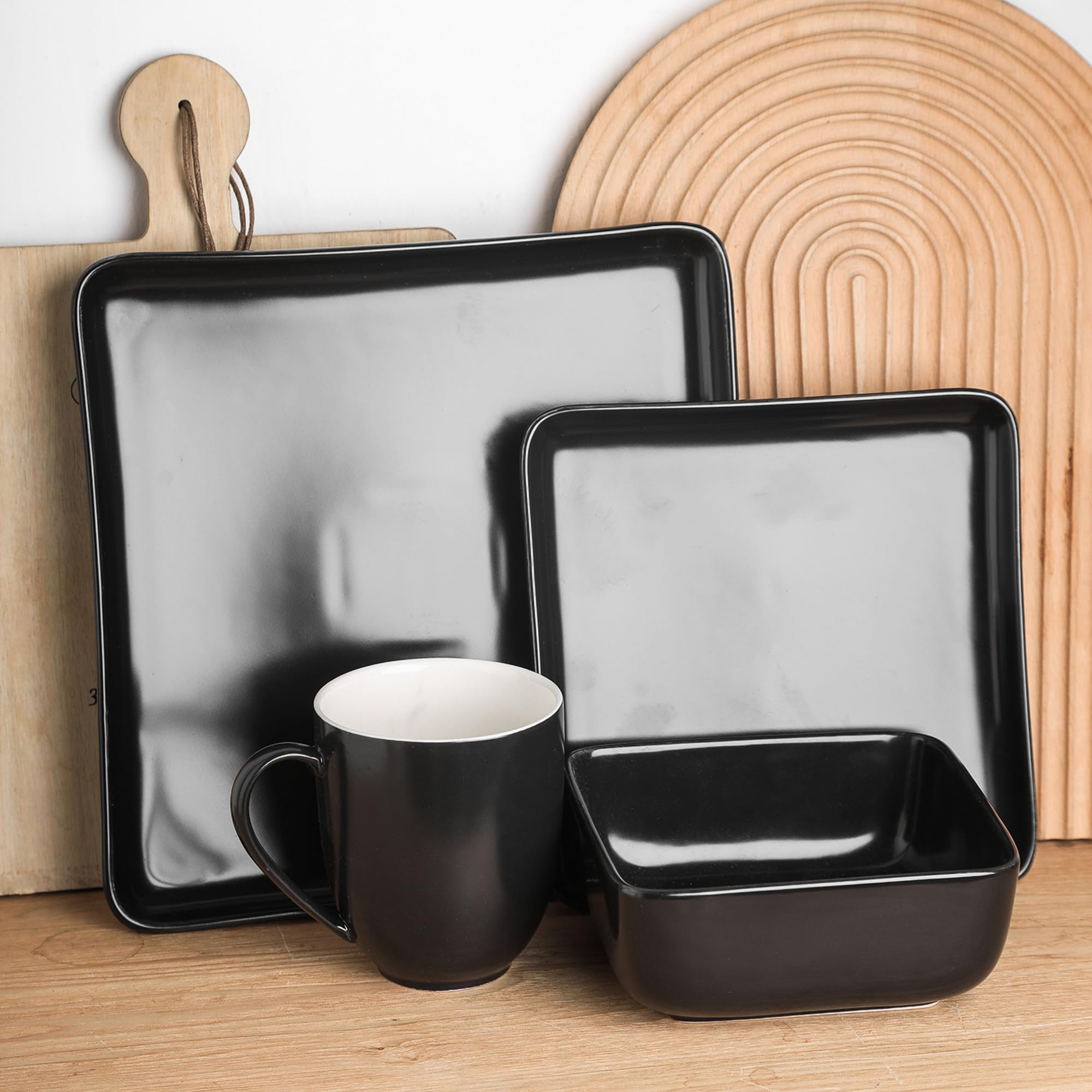 Stone Lain Amy Porcelain Dinnerware Set, 24-Piece Service for 6, Black