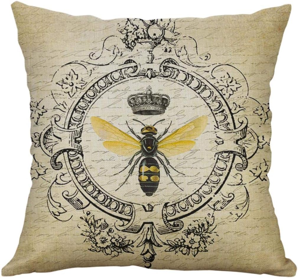 Clearance! Quistal Vintage Bee on Yellow Dots Throw Pillow Case Canvas Cushion Cover For Home Decorative Bed Room Sofa Couch Chair 18 x 18" (B)