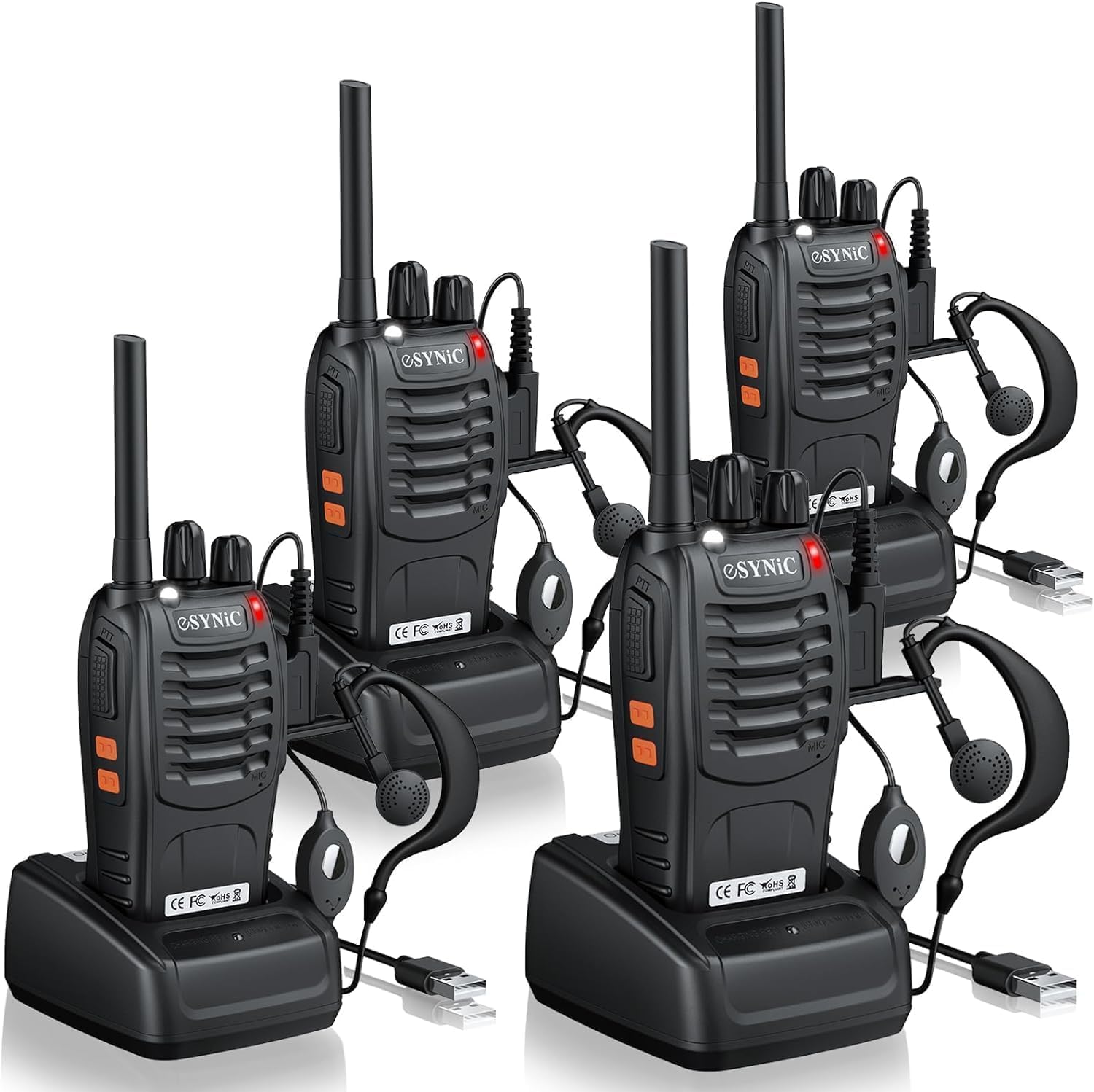 ESYNiC 2 Paia Walkie Talkie Ricaricabile VOX Radio PMR446MHz 0.5W Frequenza Civile Ricetrasmittente Portatile 16 Canali Singola Banda Woki Toki con USB Caricabatterie per Negozi Sopravvivenza Ciclismo - 1