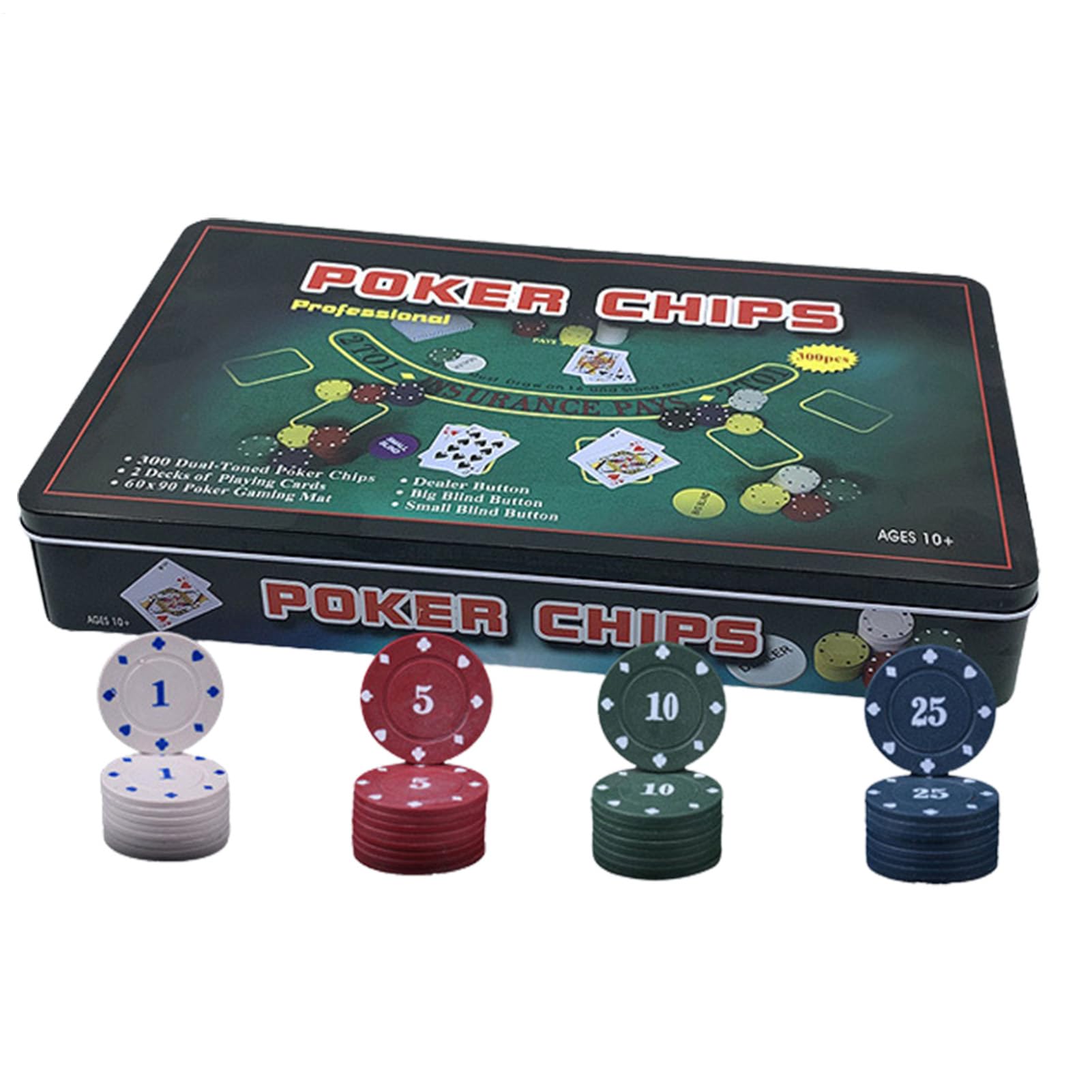 Set di chip ocra – gettoni di ancoraggio con carte e tovaglia, scatola da gioco, 21 | - Tappetino in feltro Blackjack, attrezzatura professionale completa per serate di gioco a casa