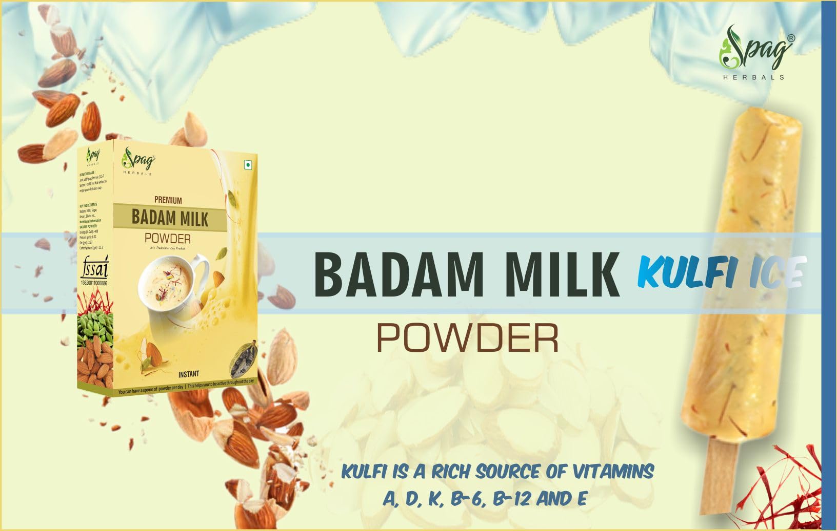 Spag Herbals Instant badam milk drink kashmiri kesar Saffron mix with real bits almond nutritious healthy and refreshing powder KG (Just Add Hot Water NO MILK) — Amazon image 2