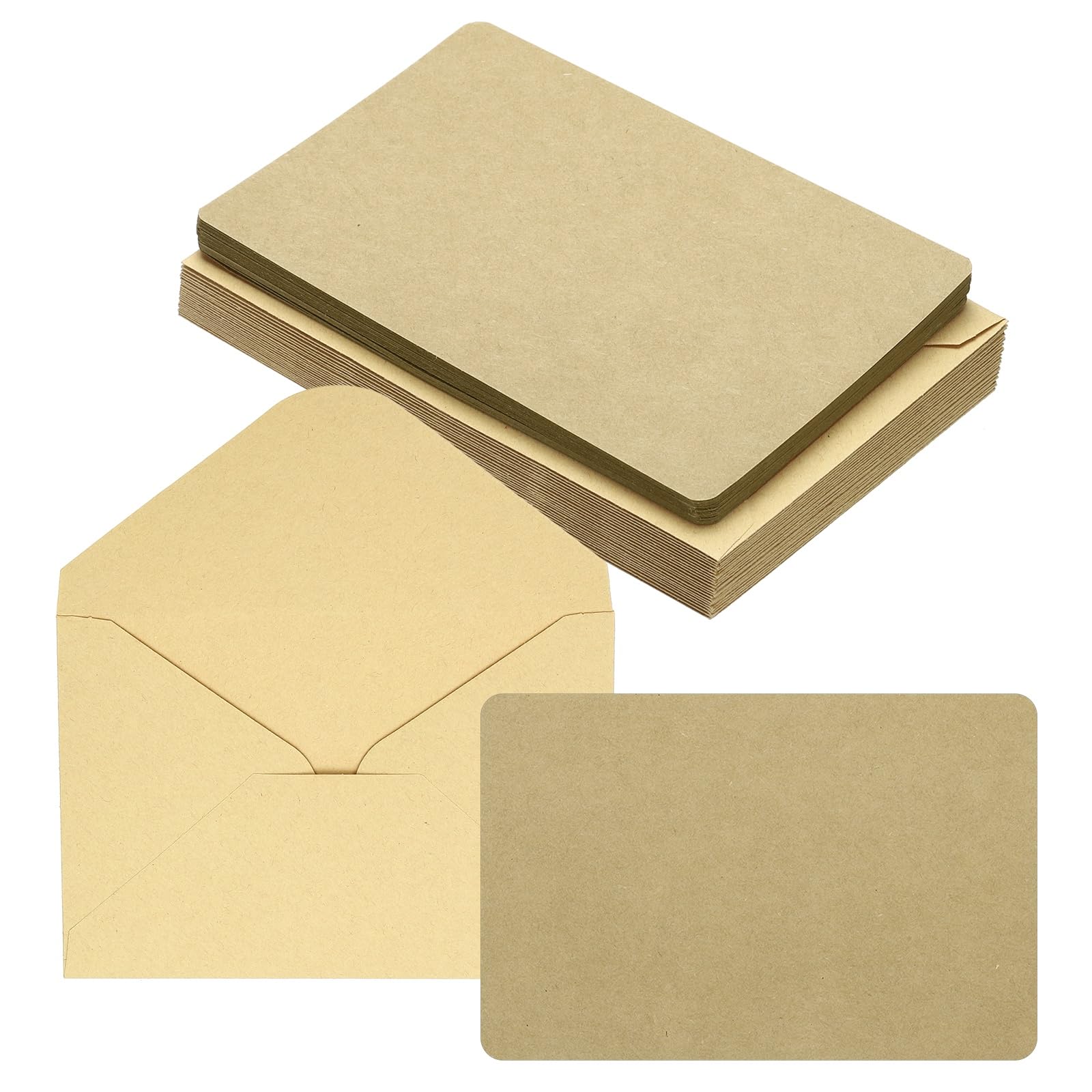 PATIKIL 10x15cm Blank Greeting Card and Envelopes, 25Sets Half Fold Note Cards and Envelopes Folded Rounded Corner Cardstock Greeting Card for DIY Wedding Birthday Party Invitations, Brown