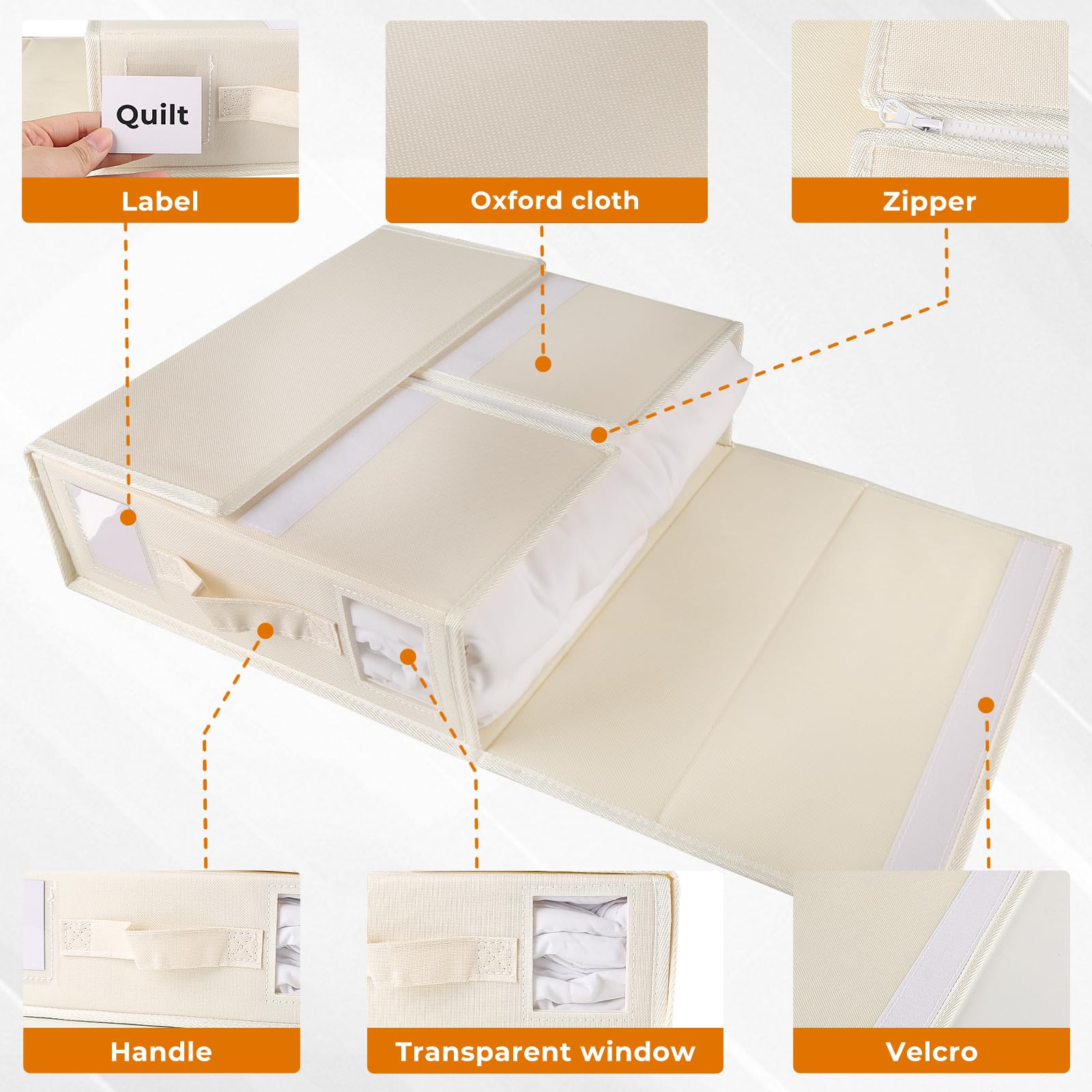 6 Pezzi Organizer Lenzuola, Pieghevole Scatola Organizer per Biancheria da Letto, Tessuto Oxford Contenitori Sottoletto per Lenzuola Copripiumini Coperte (Beige)