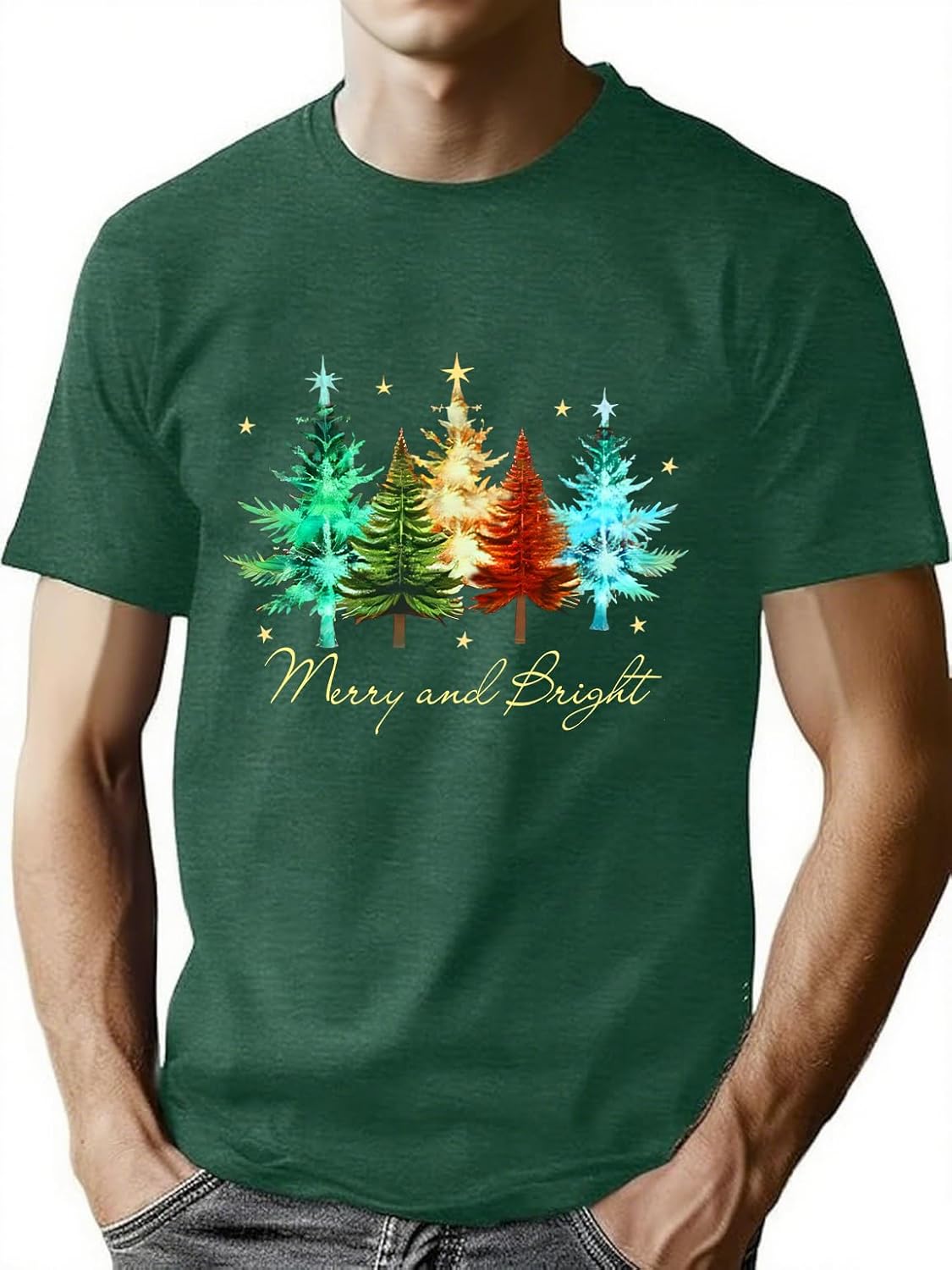 Mens Christmas Shirts Christmas Tree Graphic Tee Xmas Casual Holiday Pullover Gifts Tops
