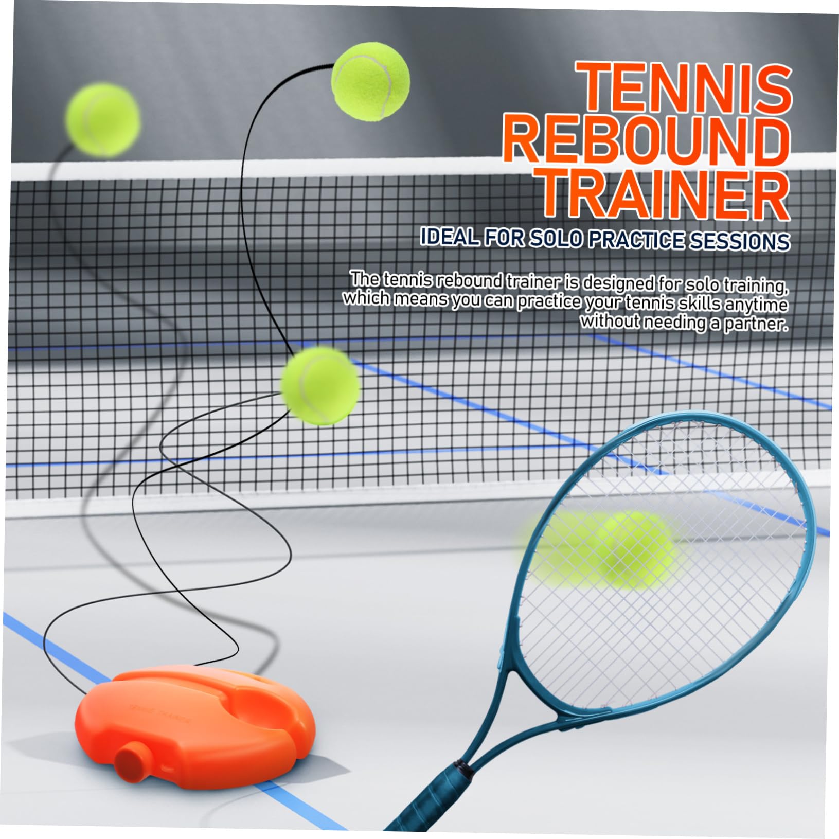 HANABASS Allenatore di Rimbalzo per Tennis Arancione, Set Singolo | Corda Elastica, Base in Plastica, Allenamento in Solitaria, per Principianti, Portatile
