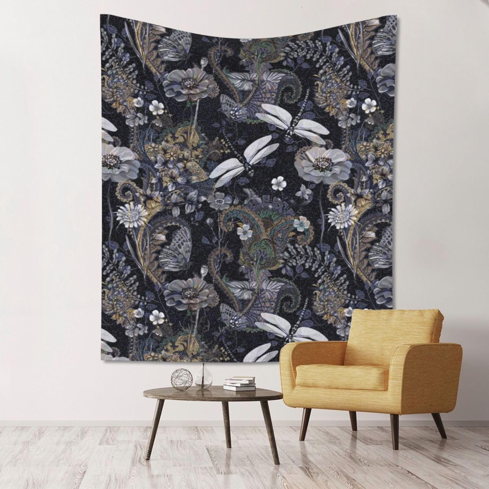 WKSGDSG Large Wall Hanging, Machine Washable Tapestry For Dorm Room, Dragonflies Grey, Lightweight Polyester Wall Art For Bedroom Living Room, 152x130cm