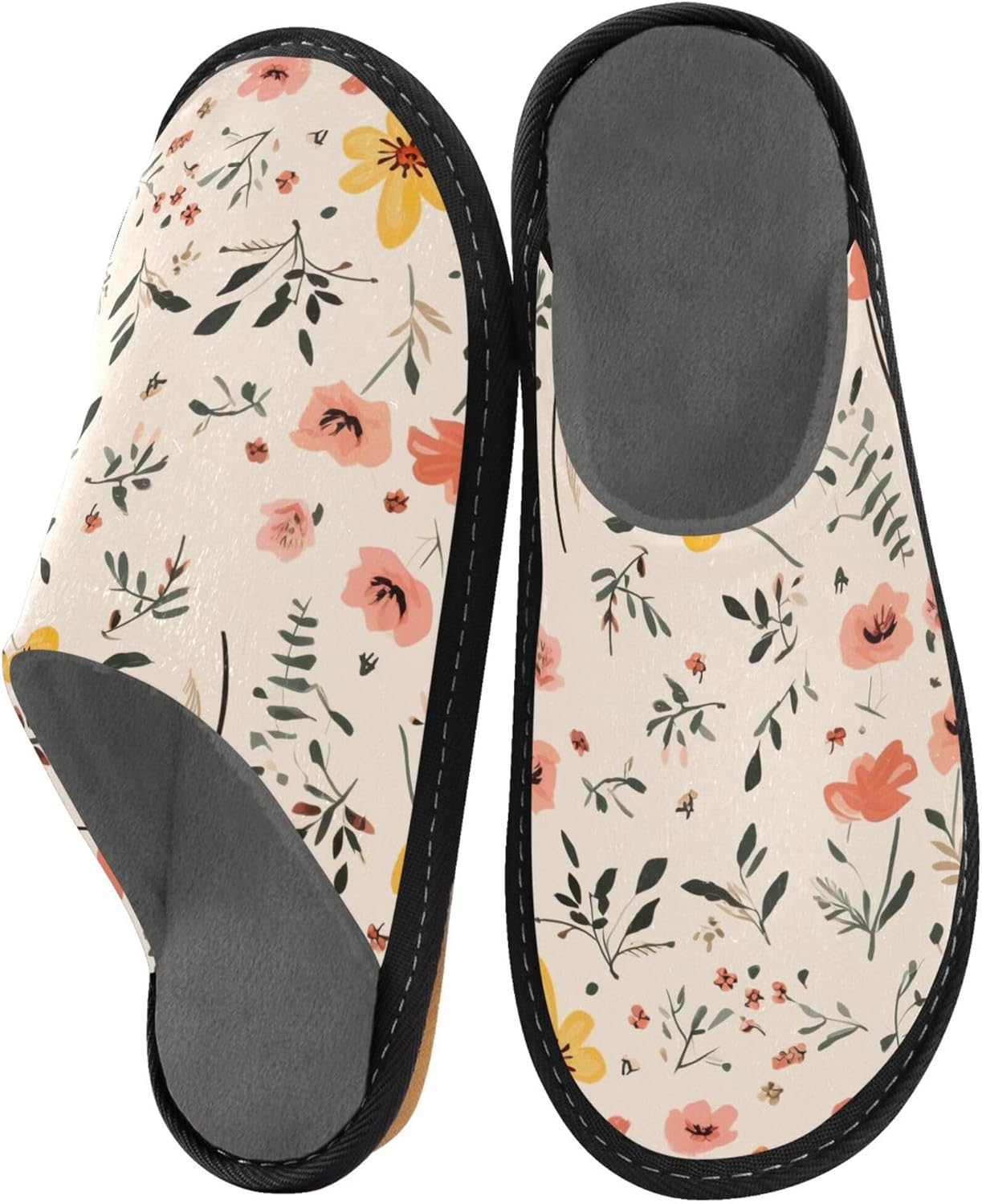 Boho Floral Garden Flower House Slippers – Cozy Fuzzy Slippers for Guests, Washable & Disposable, Perfect for Shoeless Home, Spa & Hotel Use A110524