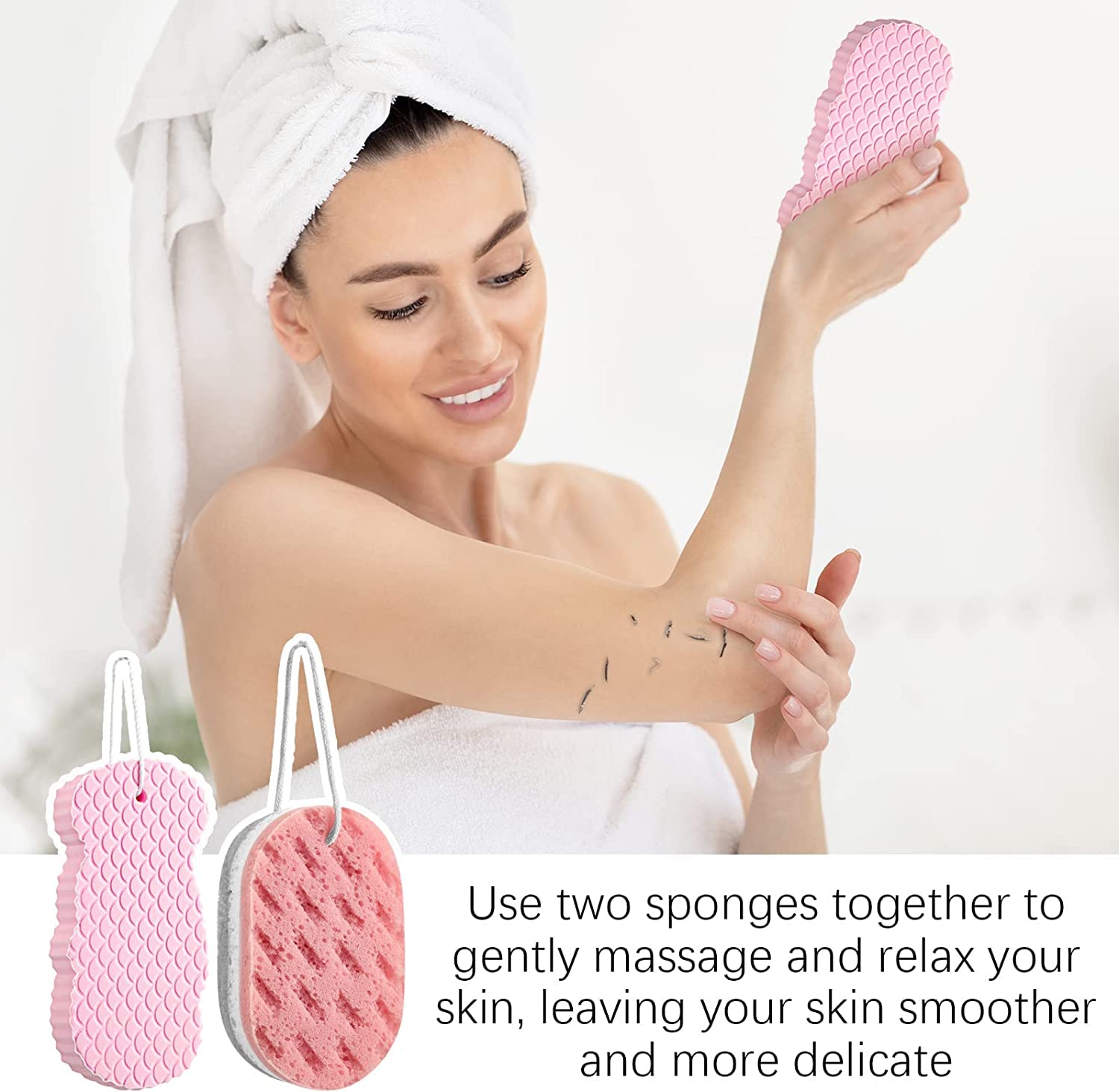RRJ 4 Pcs Exfoliating Bath Sponge, Soft Exfoliating Bath Sponge Shower Brush Dead Skin Remover for Body Shower Sponge for Adults and Kids with 4 Self Adhesive 3