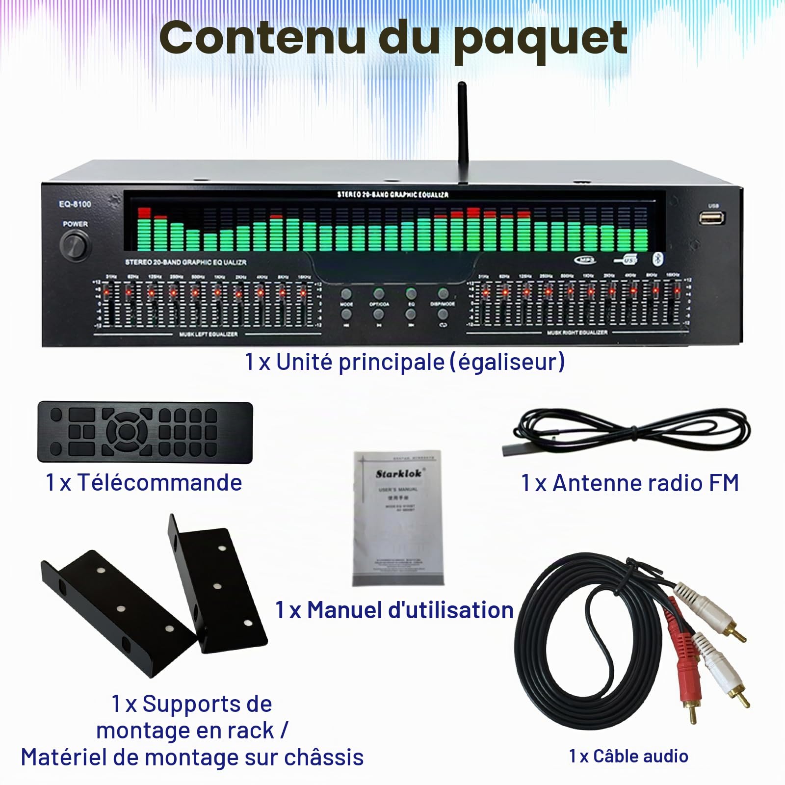 Égaliseur Numérique 31 Bandes, Visualiseur Audio avec Affichage LED Spectre | , Égaliseur Graphique Professionnel 31Canaux Dynamiques, Double Réglage Son Indépendant 10Bandes,Processeur Audio pour Studio