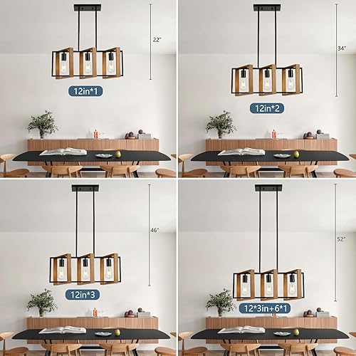 Miniatura 5 de Iluminación de isla de cocina de 23.6 pulgadas, lámpara de araña de mesa de comedor de 3 luces, luz de isla rectangular para comedor y sala de