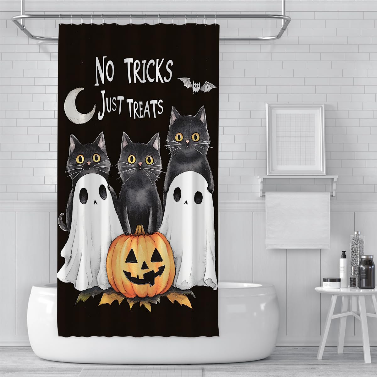 Cortina de Ducha Gato Negro Halloween Calabaza Linda 150x200cm