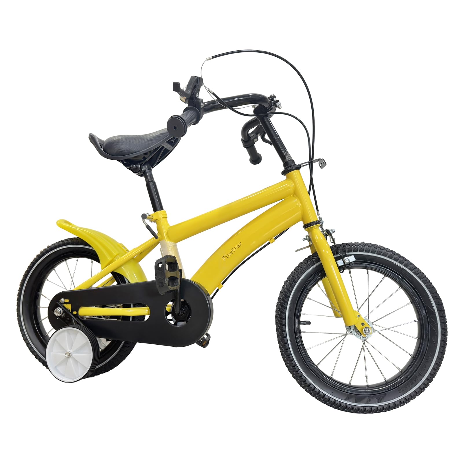 FiueStur Kids Bike 14 Inch with Training Wheels, Lightweight Children Bicycle Adjustable Seat & Handlebars, Durable Steel Frame, Anti-Slip Tires for Boys Girls Ages 2-4, Yellow