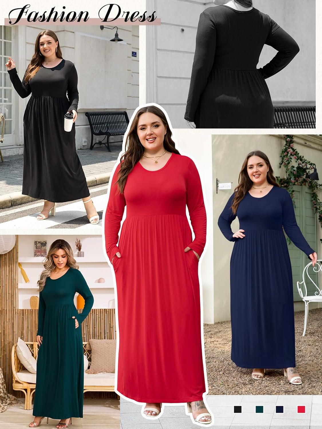BISHUIGE 2026 Women's Plus Size Maxi Dresses Long Sleeve Casual Long Dress for Curvy Women Fall with Pockets XL-6XL - Image 5