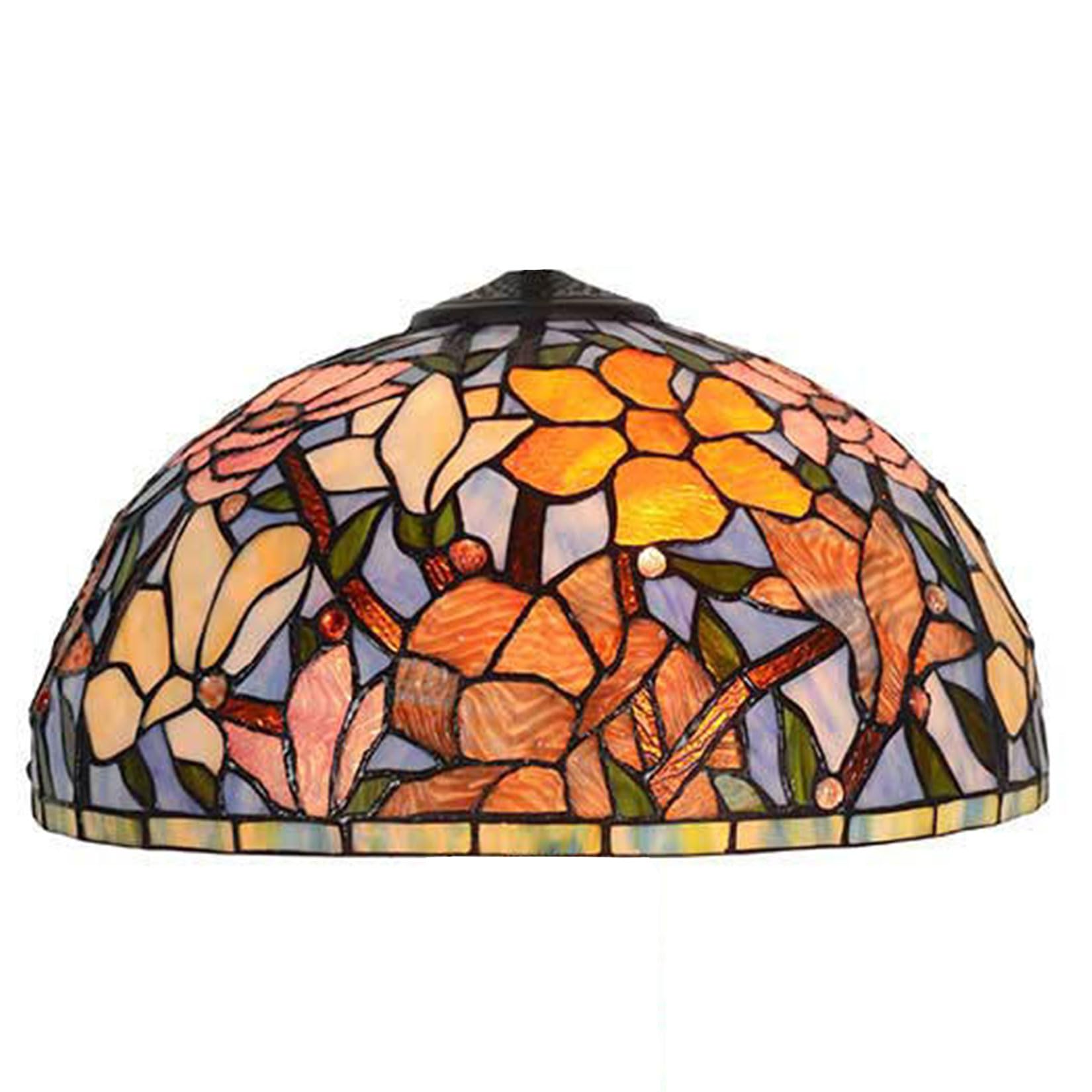 SaryEdge Tiffany Lamp Shade Replacement Only Vintage Handmade Stained Glass Orange Pink Magnolia Flower Lampshades W16 H9 Inch Pastoral Bedroom Lampshade for Table Lamp Pendant Lights ，