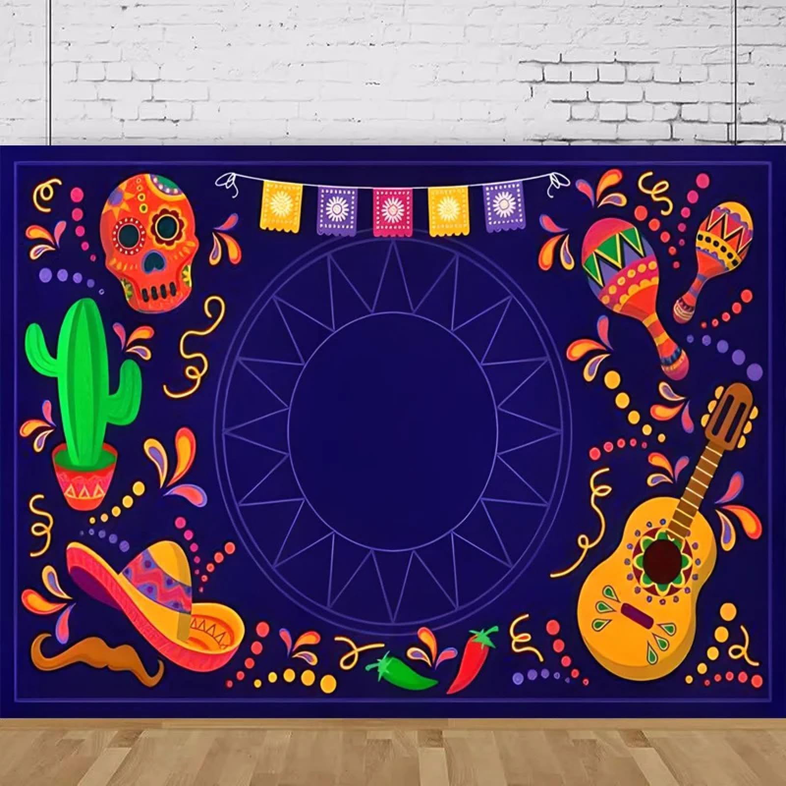Tło fotograficzne meksykańska fiesta na fioletowe kolorowe flagi tło dzień zmarłych Cinco De Mayo impreza dekoracja plakat baner 440 x 300 cm