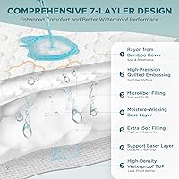 Vista 2 de Protector de colchón impermeable de 5 lados, protector de colchón acolchado de bambú y rayón tamaño Queen, sábanas ajustadas para cama frescas