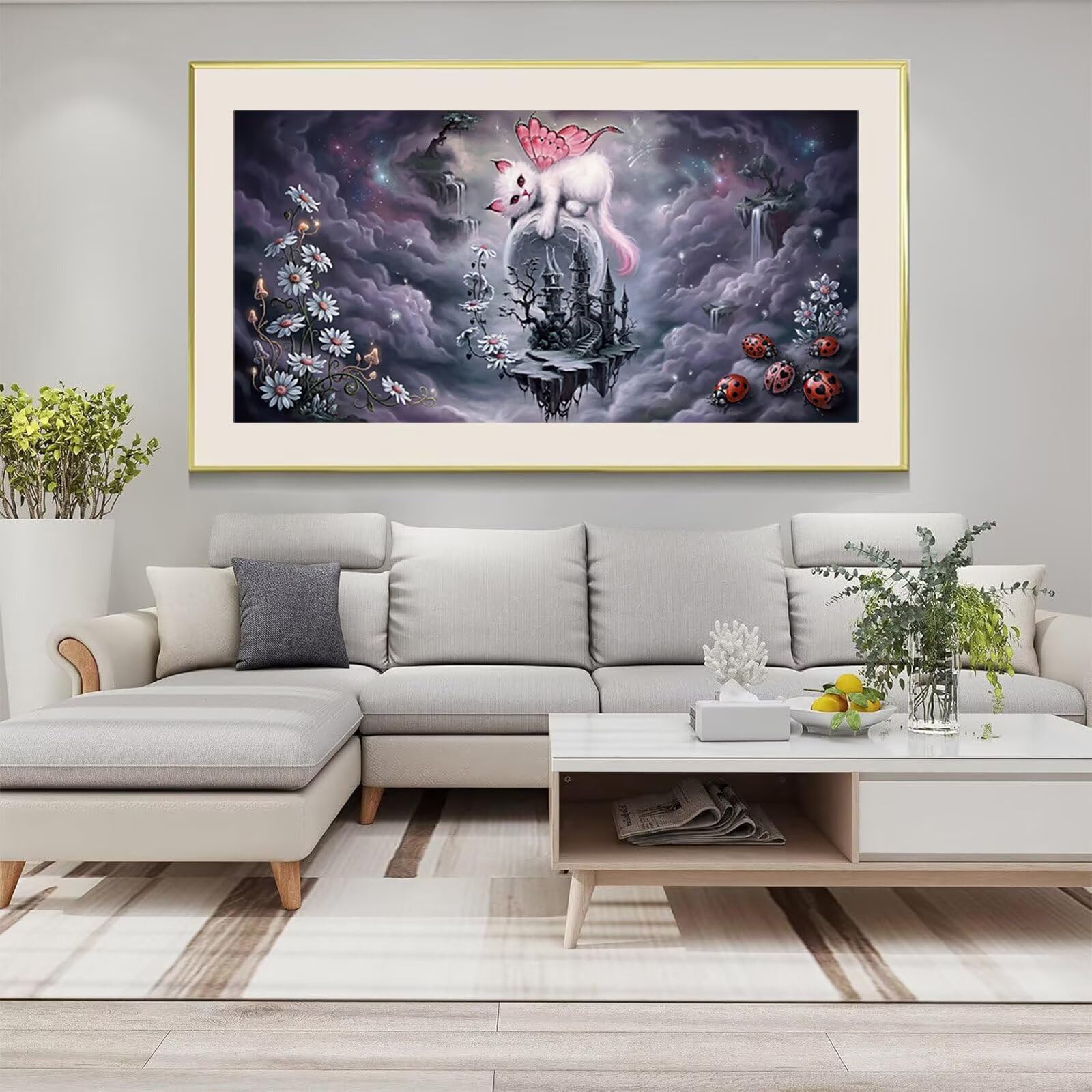 Diamond Painting Katze Diamant Painting Bilder Schmetterling Eckige Steine Full Drill DIY Set Erwachsene Diamanten Kreatives für Erwachsene Mosaik Bastelset für Home Decor Wand Deko, 60x120cm, Cod-936