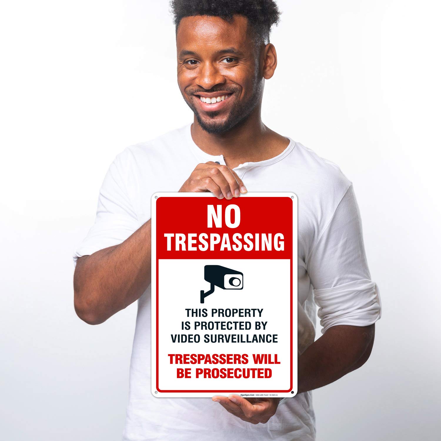 Free Shipping 🛒 Video Surveillance No Trespassing Sign, CCTV Security Camera, 10x14 Heavy 0.40 Aluminum, UV Protected, Weather/Fade Resistant, Easy Mounting, Indoor/Outdoor Use, Made in USA by Sigo Signs