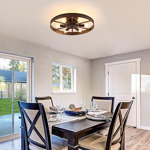 Miniatura 4 de Lámpara de techo redonda semiempotrada estilo granja con acabado rojo óxido, lámpara de techo de metal vintage para cocina y dormitorio, 6 luces E12