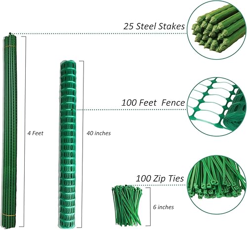 Miniatura 4 de Valla de jardín, valla de nieve, valla de seguridad de plástico + 25 estacas de acero para plantas, valla de nieve para patio, 40 pulgadas x 100