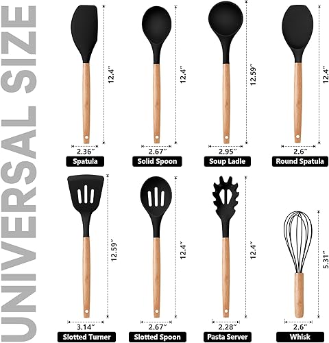 Miniatura 3 de P&P CHEF Juego de utensilios de cocina de silicona, utensilios de cocina de 8 piezas con mango de madera, espátula de silicona para utensilios de