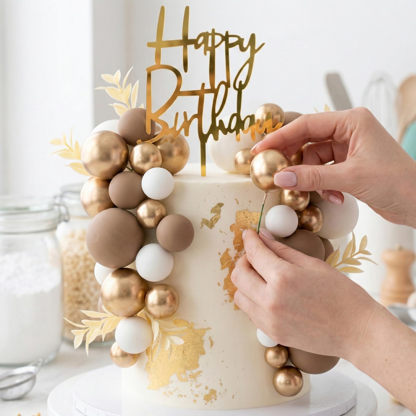 50 Pcs Gold Cake Decorations, Gold Cake Balls and Toppers for Birthdays Weddings, Christenings, Party Decorations - Image 8