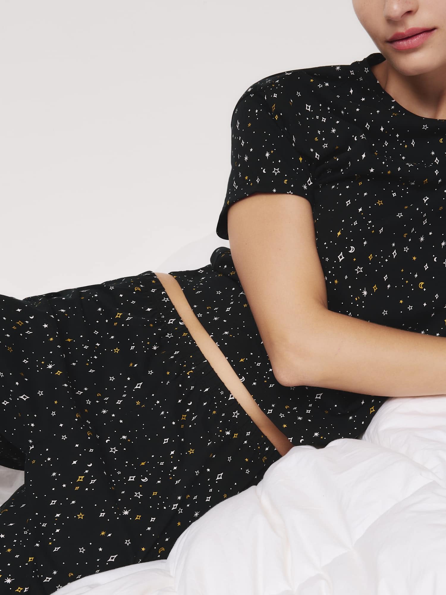 Marks & Spencer Pyjama Court à Motifs Femme à Haute Teneur en Coton, Coupe Standard, Taille Élastiquée