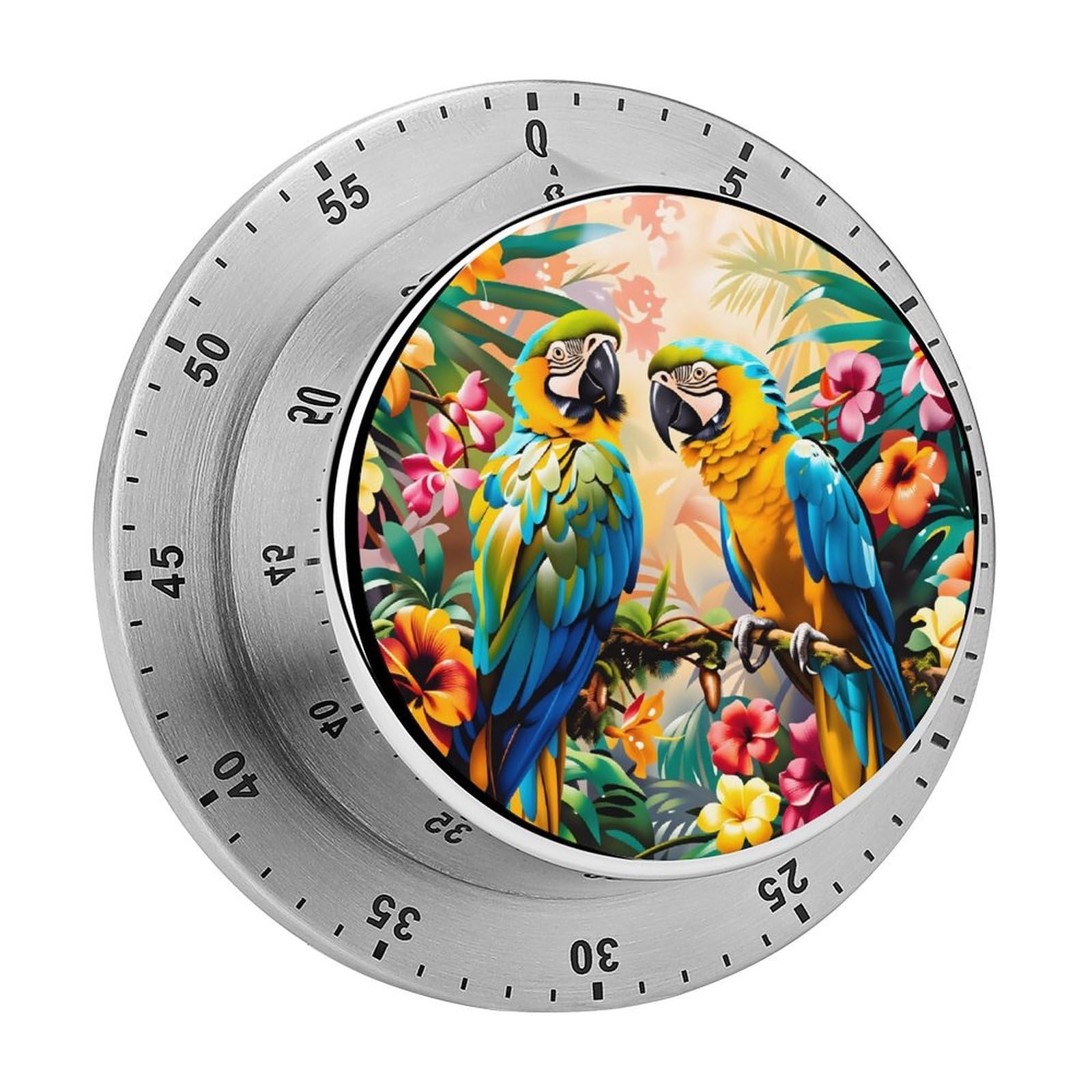 Tropical Jungle Parrots 60 Minute Wind Up Timer,Visual Mechanical Magnetic Timer with Loud Alarm for Kitchen