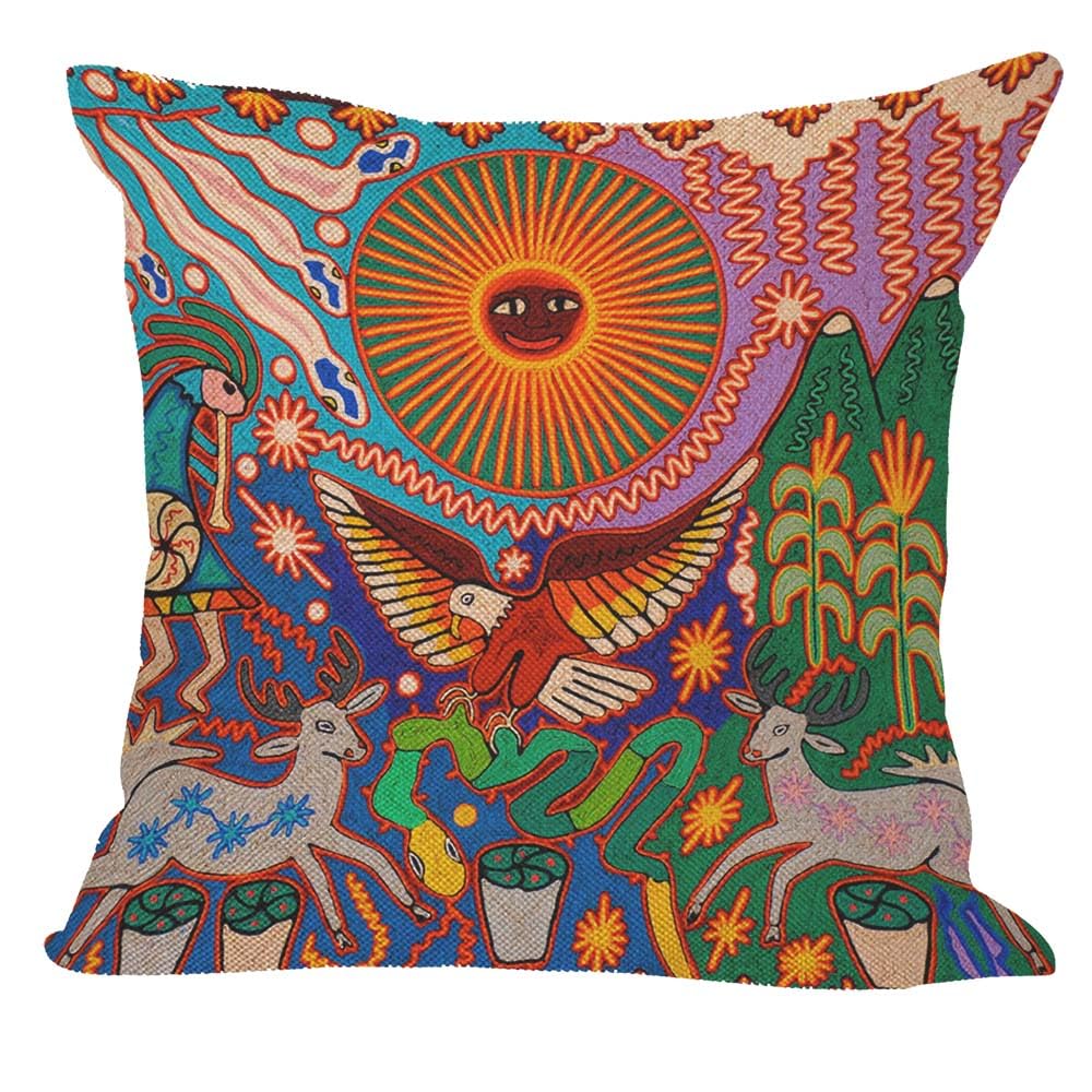 Orythyra Mexican Tribal Boho Art Decorative Cushion Covers 45 x 45 cm Pillow Case Cushion Cover for Outdoor Patio Garden Blench Living Room Sofa Farmhouse Decor Rustic Linen 18x18 inches — image 1