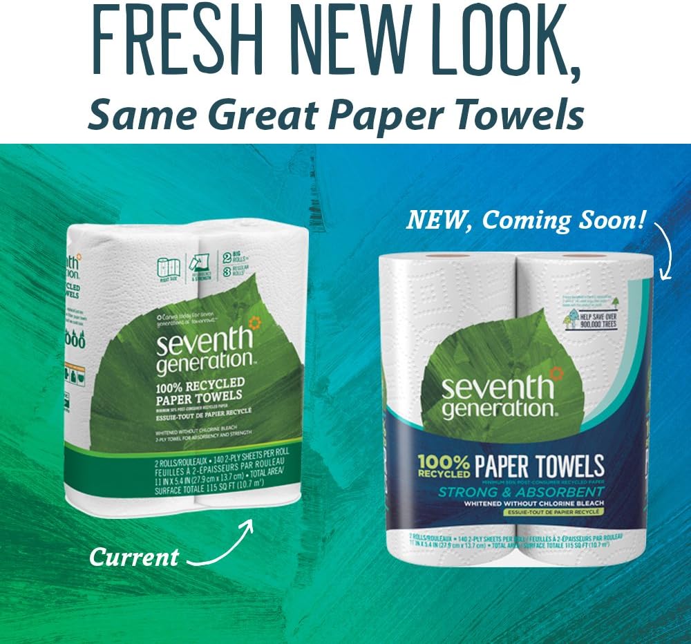 Seventh Generation Paper Towels, 100% Recycled Paper, 2-ply, 2-Count (Pack of 12)