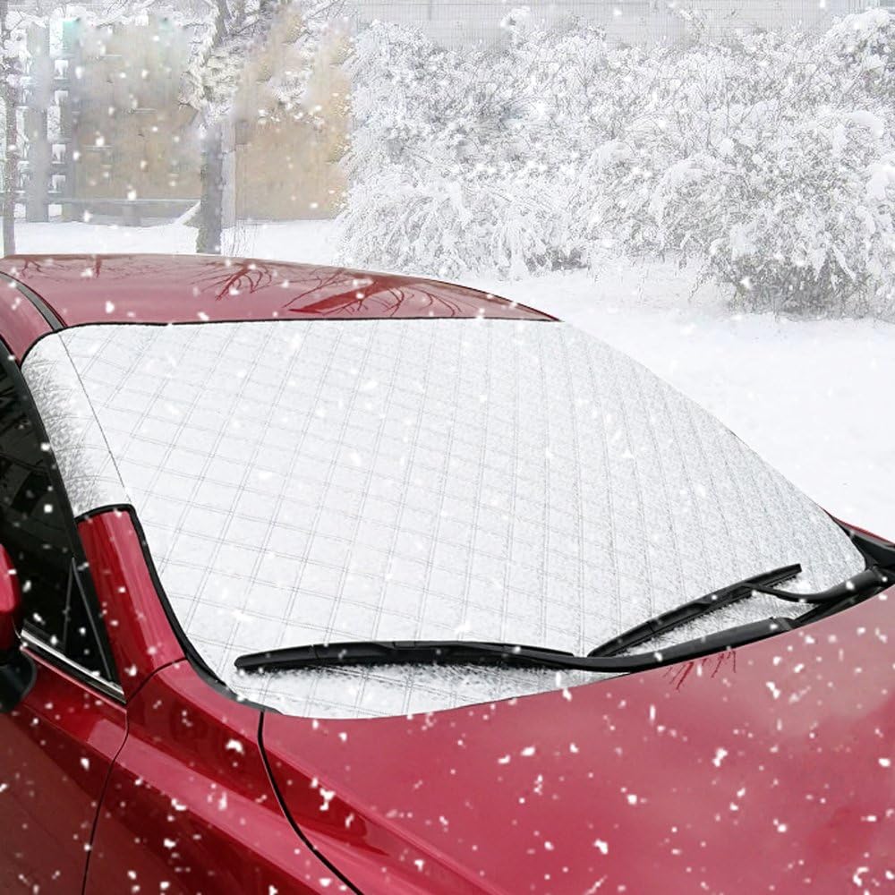 BODECIN Car Windshield Snow Cover, Car Sided Windshield Sun Shade Protector from Snow, Sun, Ice, Frost, Wind, Dust with Two Anti-theft Ears Fits Most Cars