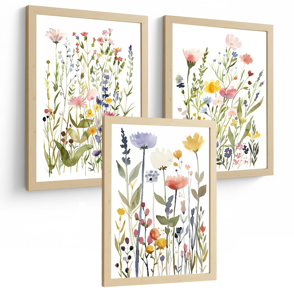 Nacnic Set Di 3 Poster Floreali Pastello. Arte Decorativa Da Parete Con Fiori Ad Acquerello. Poster Da Parete Con Motivi Botanici Minimalisti Per Soggiorno. Dimensioni A3 Telaio In Legno Chiaro