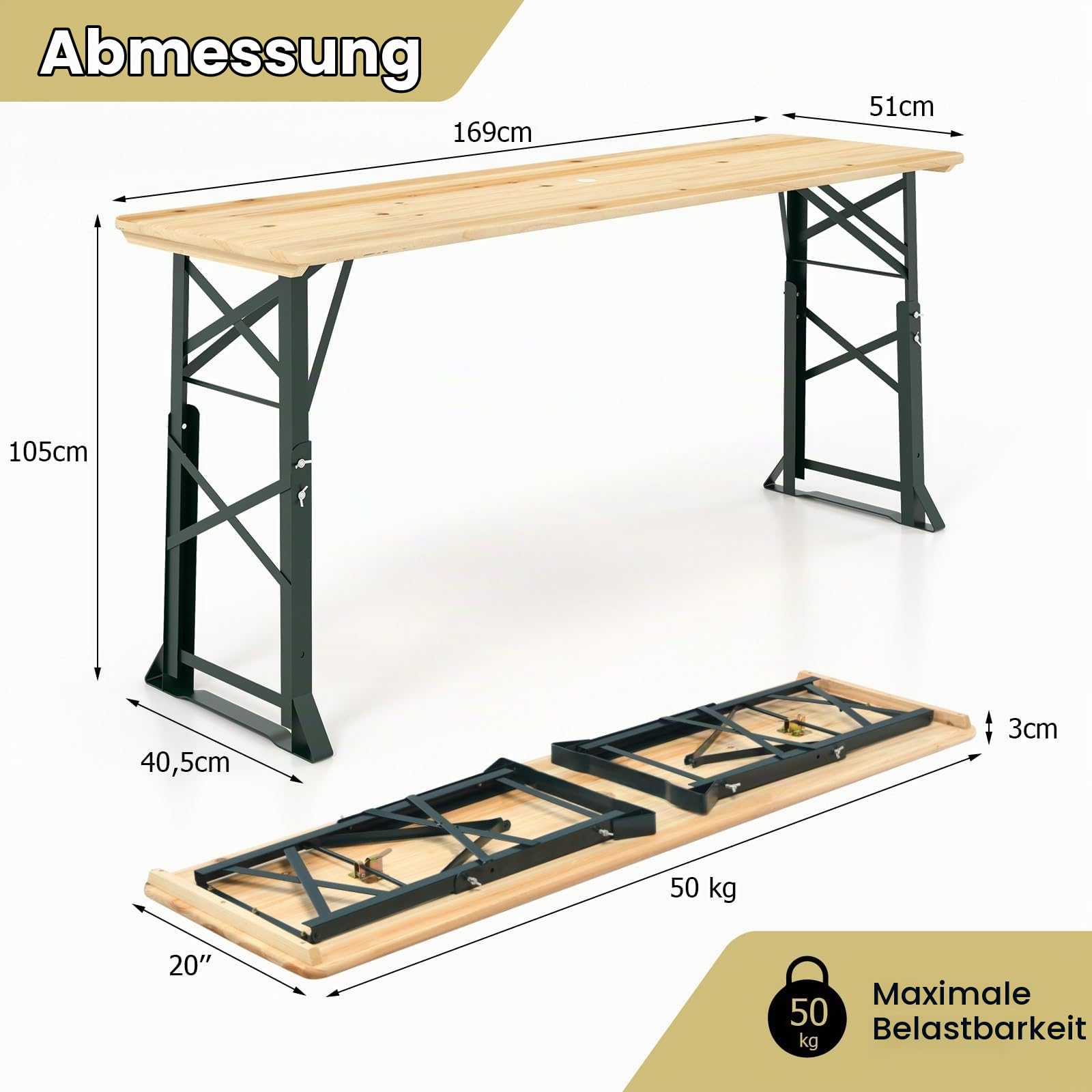 GIANTEX Bierzelttisch klappbar, Biertisch höhenverstellbar 75 cm / 105 cm, Outdoor Buffettisch mit Schirmloch, 168,5 cm Stehtisch Bartisch Bierzeltgarnitur, Partytisch Klapptisch für Terrasse Garten