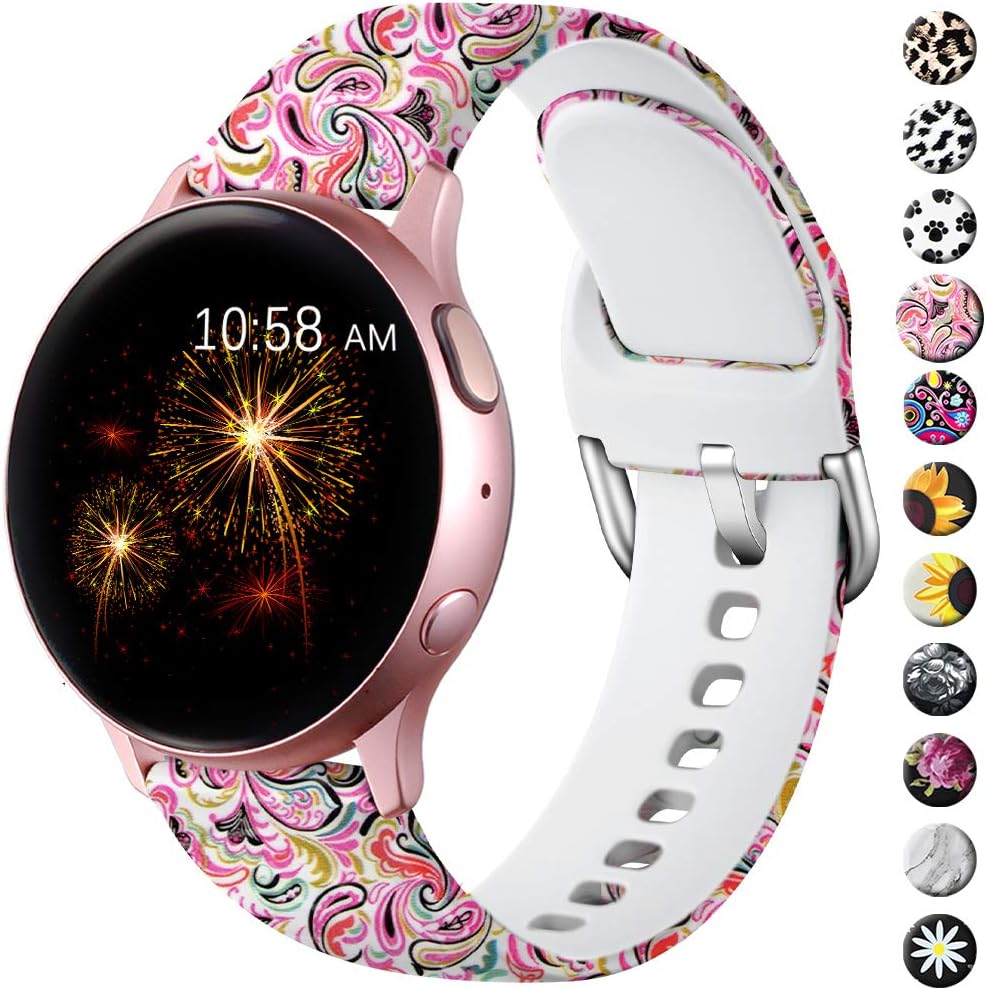LEOMARON Floral Bands for Samsung Galaxy Watch Active 2 Band/Samsung Galaxy Watch 4 Band/Galaxy Watch 42mm, 20mm Pattern Printed Wristband for Galaxy Watch 3 41mm/Galaxy Gear S2 Classic women