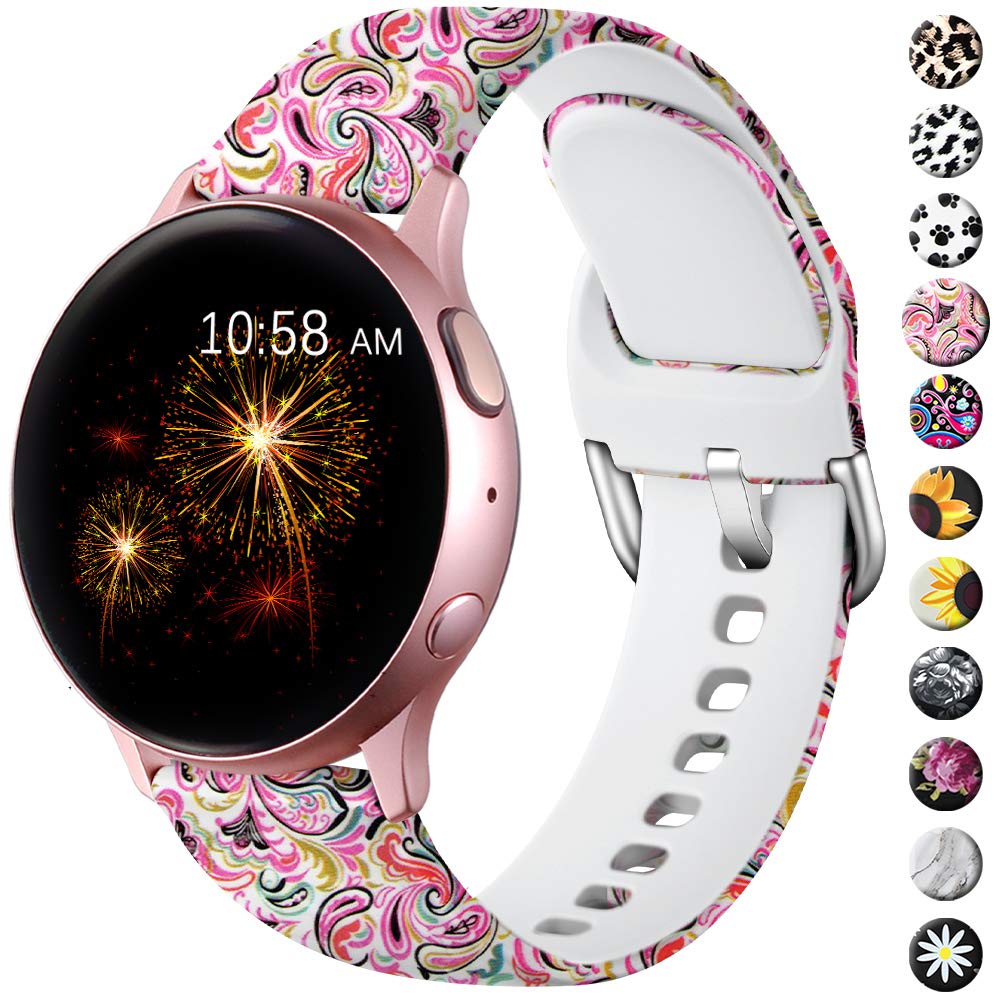 LEOMARON Floral Bands for Samsung Galaxy Watch Active 2 Band/Samsung Galaxy Watch 4 Band/Galaxy Watch 42mm, 20mm Pattern Printed Wristband for Galaxy Watch 3 41mm/Galaxy Gear S2 Classic women