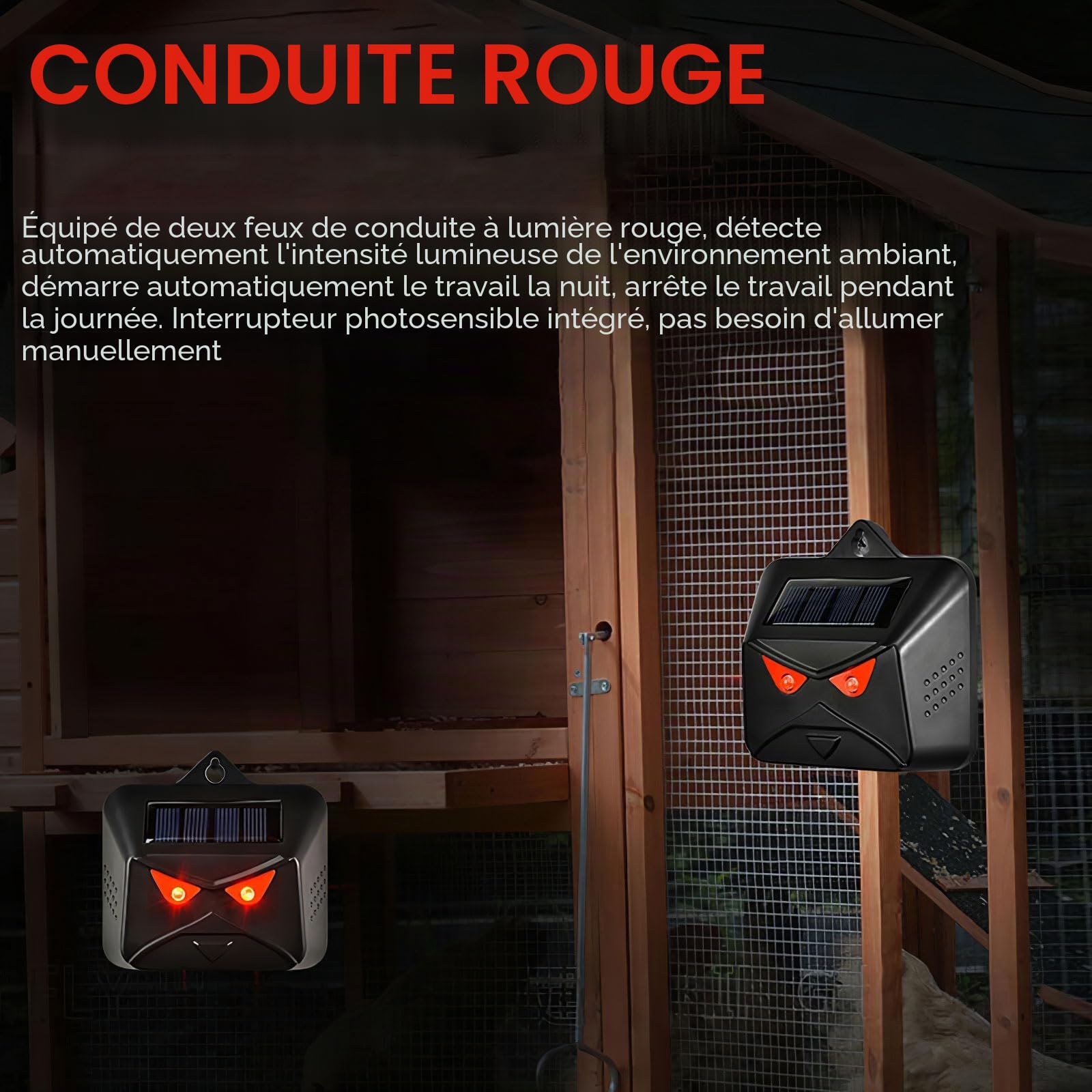 Répulsif solaire pour animaux ALLOMN, lot de 4 répulsifs solaires pour animaux de nuit avec lumière LED rouge, dispositifs de dissuasion pour mouffettes, répulsifs pour cerfs, renards, mouffettes