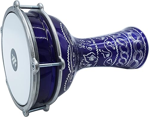 Miniatura 18 de ZAZA Percussion Darbuka de aluminio de 16 '' de longitud, tambor Doumbek turco de cabeza sintética sintonizable de 8 pulgadas (negro)