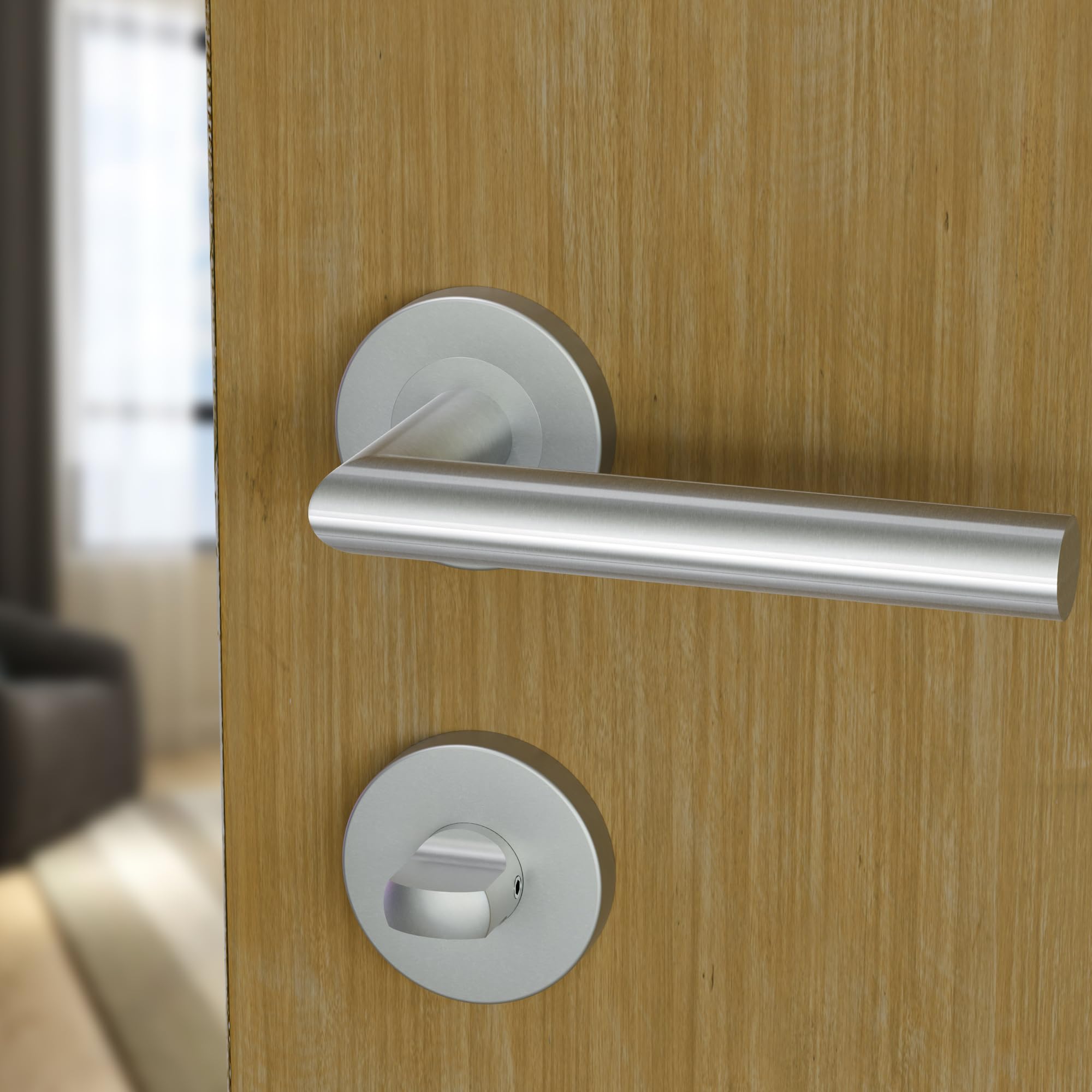 Paquete de 2 manijas de puerta de acero inoxidable perilla de baño, juego de manijas de cerradura de puerta, barra de mano de puerta, acero inoxidable cepillado (S02-103BK-2)