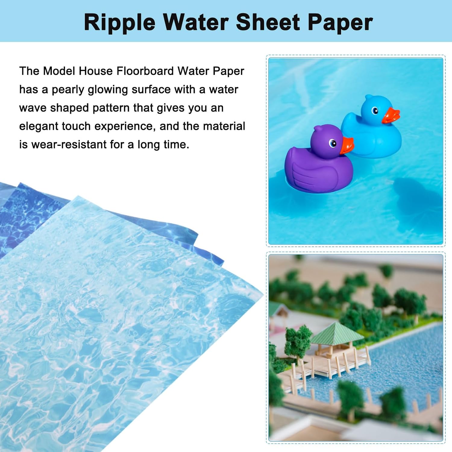 MECCANIXITY DIY Ripple Water Effect Sheet 11.2 x 8.3 Inch Floorboard Paper Sticker with Adhesive Backing for Lake Scene Dolls House Decor ,Deep Blue