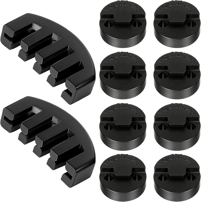 10 sordinas de viola orquestal para práctica de viola, color negro, tamaño completo, de goma para violín 4/4, práctica de violín de goma (8 piezas de estilo redondo, 2 piezas de estilo de garra)