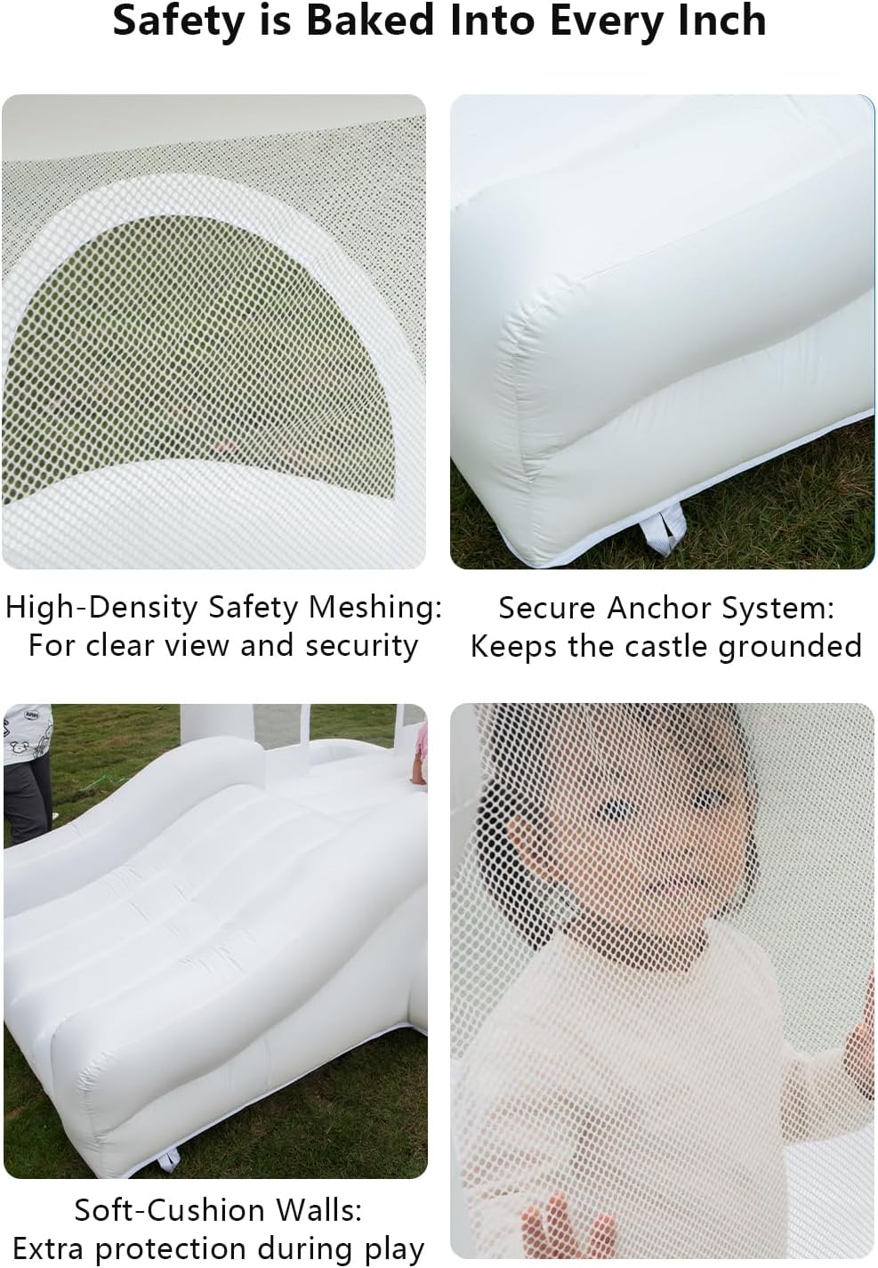 White Inflatable Bounce House Indoor/Outdoor, Jumper with Slide and Water Pool/Ball Pool for Outdoor Garden, Backyard Fun, Perfect for Wedding, Birthdays & Family Gatherings