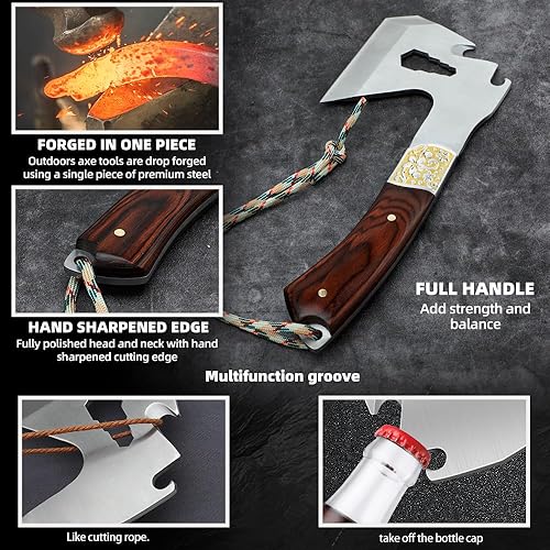 Miniatura 5 de Hacha de camping de acero forjado de alto carbono para cortar carne, hacha para cortar madera, ideal para lanzar hachas, campamento, supervivencia,