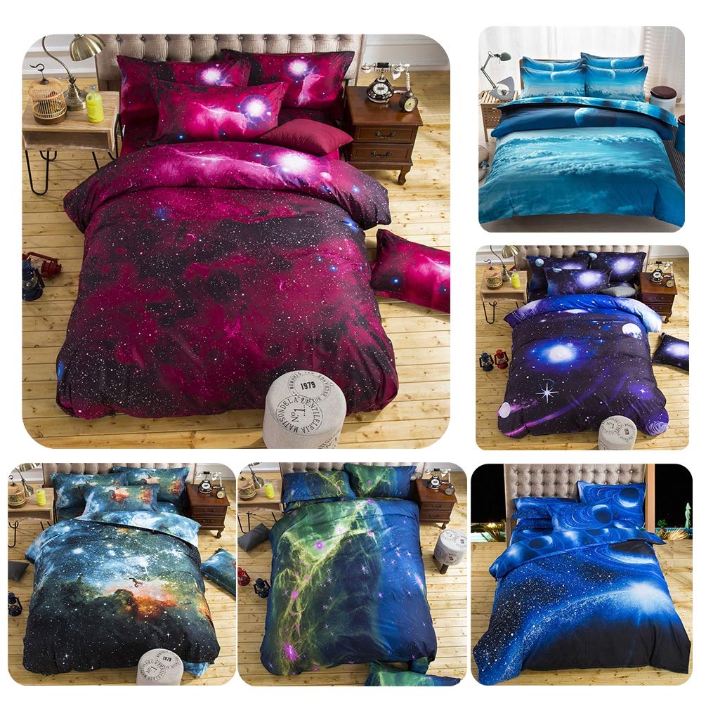 4PCs Bettbezug-Sets, Galaxy Bettwäsche Kinder Mädchen Psychedelic Space Bettbezug 3 Stück Pink Purple Sparkly Tagesdecke,B,4pcs200*230cm Little Surprise
