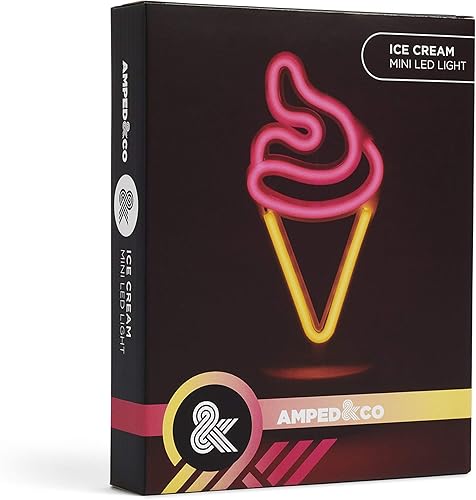 Miniatura 6 de Amped & Co Lámpara de escritorio de helado, colección mini LED neón, decoración de habitación Night Lite, funciona con pilas, 8 pulgadas, letreros